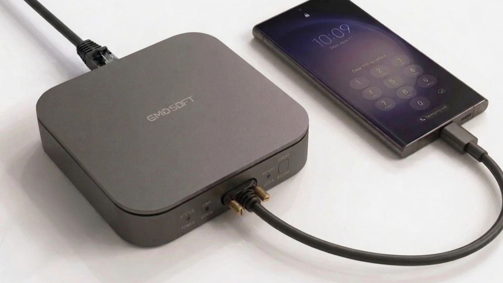 MD-PLUG PRO hardware connected to a locked smartphone
