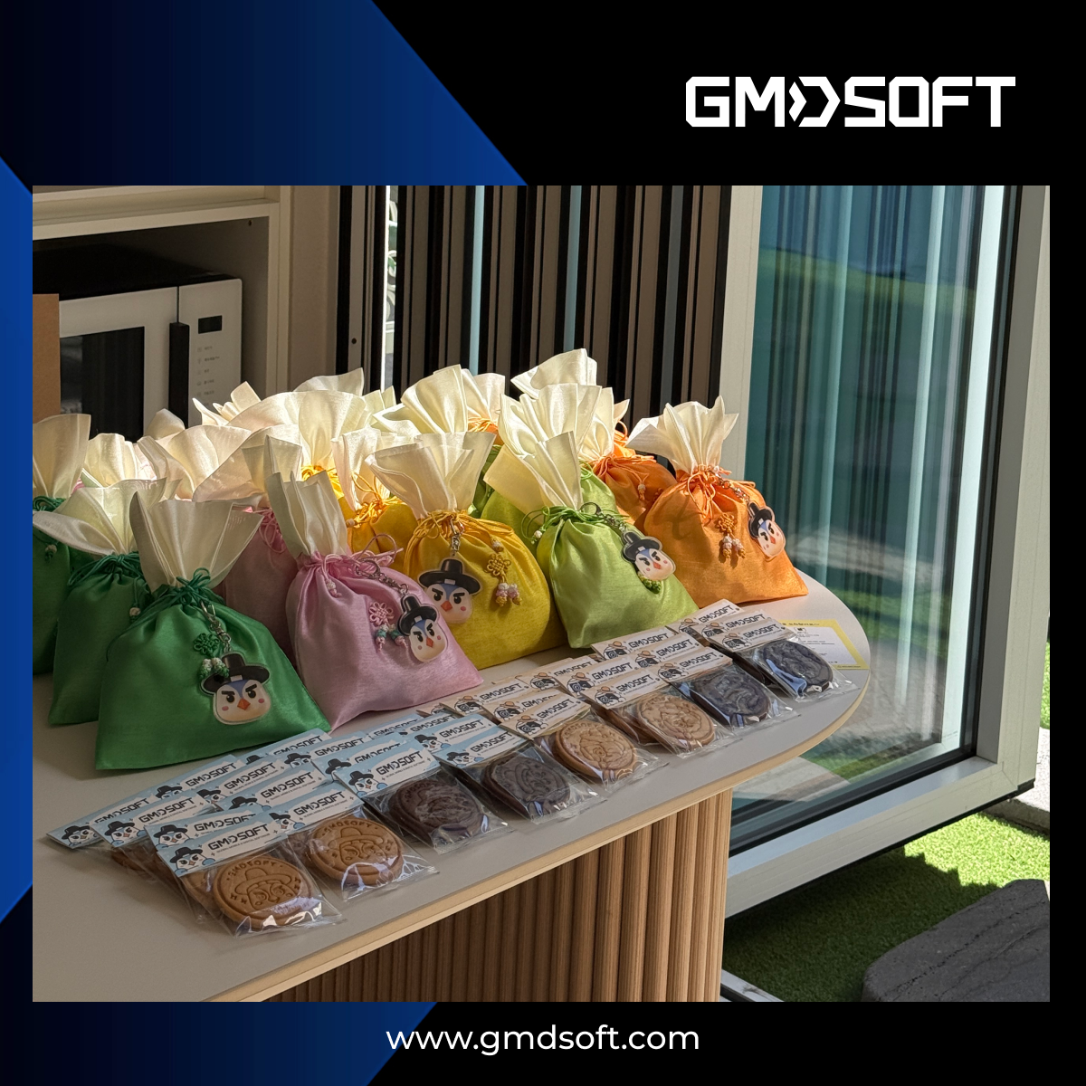 Traditional pouches and GMDSOFT cookies prepared for MD-Bazaar 2026